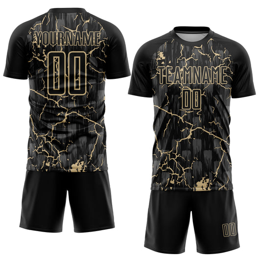 Custom Black Vegas Gold Lightning Sublimation Soccer Uniform Jersey - Sky-Custom