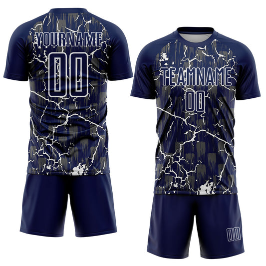 Custom Navy White Lightning Sublimation Soccer Uniform Jersey - Sky-Custom