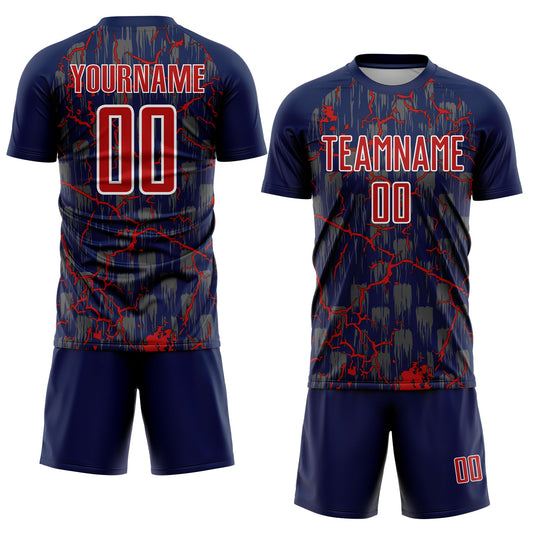 Custom Navy Red-White Lightning Sublimation Soccer Uniform Jersey - Sky-Custom