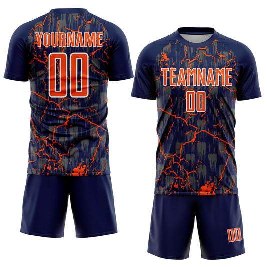 Custom Navy Orange-White Lightning Sublimation Soccer Uniform Jersey - Sky-Custom