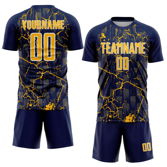 Custom Navy Gold-White Lightning Sublimation Soccer Uniform Jersey - Sky-Custom