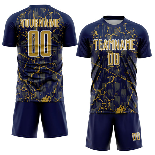 Custom Navy Old Gold-White Lightning Sublimation Soccer Uniform Jersey - Sky-Custom