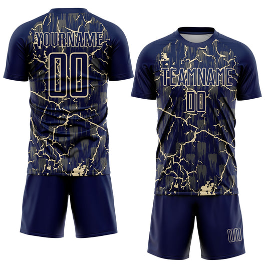 Custom Navy Cream Lightning Sublimation Soccer Uniform Jersey - Sky-Custom