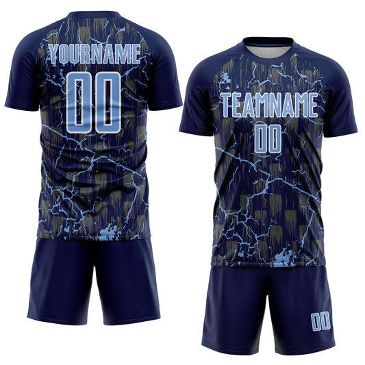 Custom Navy Light Blue-White Lightning Sublimation Soccer Uniform Jersey - Sky-Custom