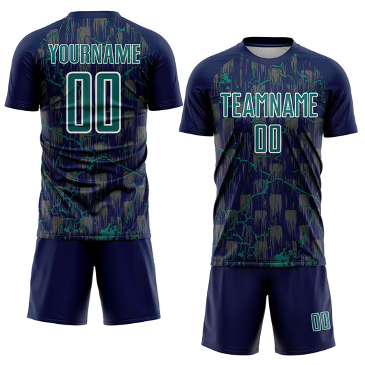 Custom Navy Teal-White Lightning Sublimation Soccer Uniform Jersey - Sky-Custom