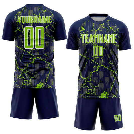 Custom Navy Neon Green-White Lightning Sublimation Soccer Uniform Jersey - Sky-Custom