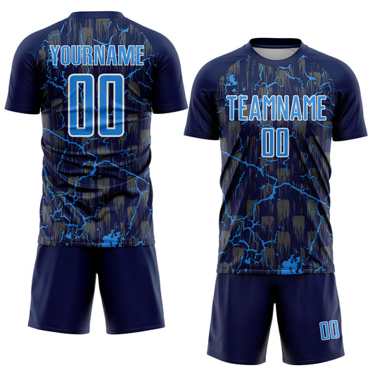Custom Navy Powder Blue-White Lightning Sublimation Soccer Uniform Jersey - Sky-Custom