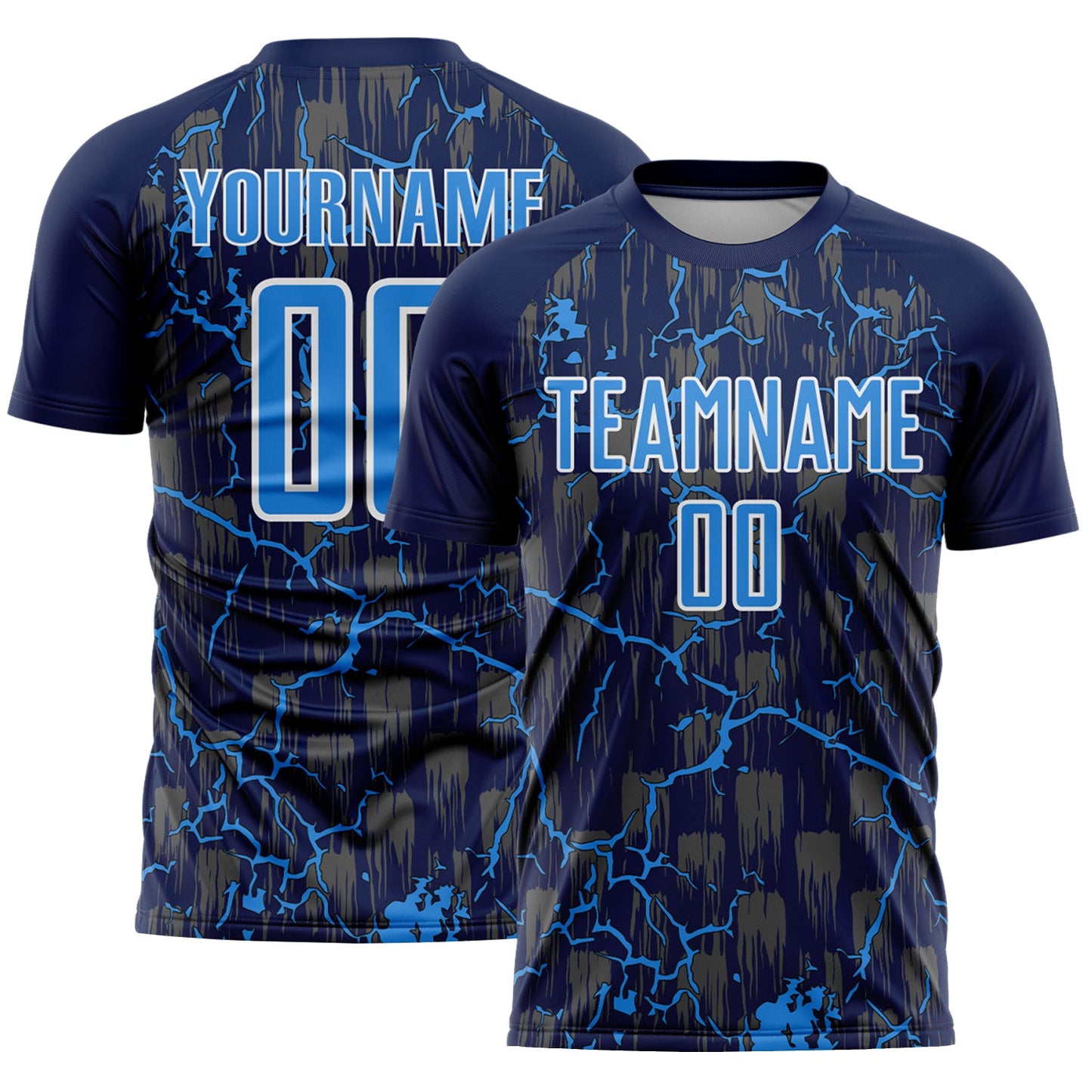 Custom Navy Powder Blue-White Lightning Sublimation Soccer Uniform Jersey - Sky-Custom