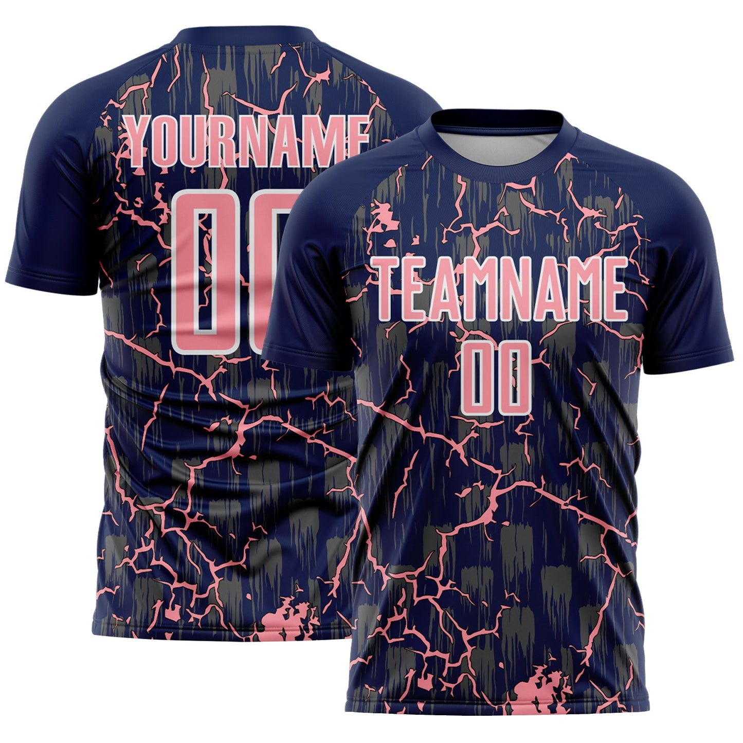Custom Navy Medium Pink-White Lightning Sublimation Soccer Uniform Jersey - Sky-Custom