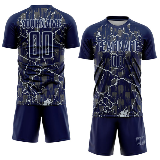 Custom Navy Silver Lightning Sublimation Soccer Uniform Jersey - Sky-Custom