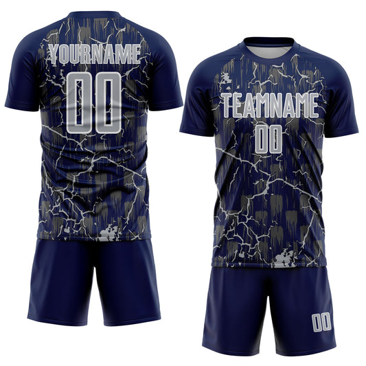 Custom Navy Gray-White Lightning Sublimation Soccer Uniform Jersey - Sky-Custom