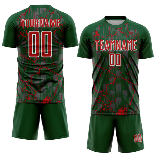 Custom Green Red-White Lightning Sublimation Soccer Uniform Jersey - Sky-Custom