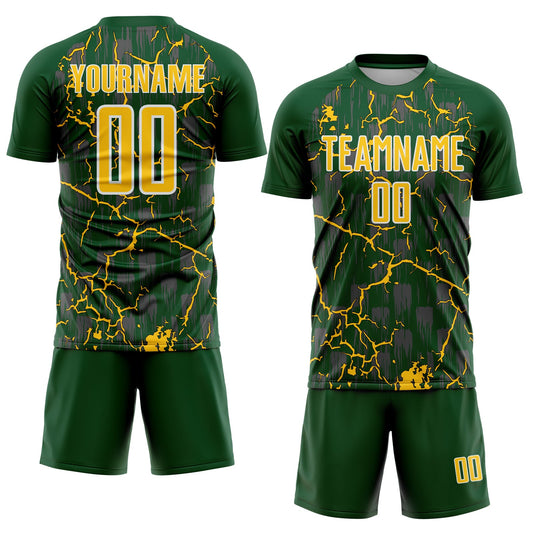 Custom Green Yellow-White Lightning Sublimation Soccer Uniform Jersey - Sky-Custom