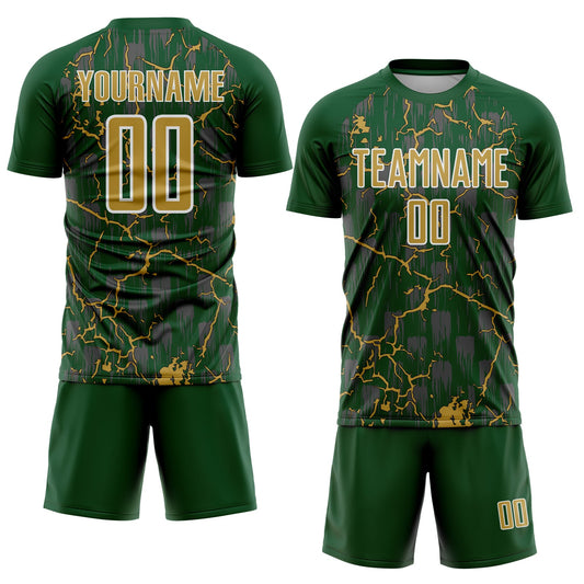Custom Green Old Gold-White Lightning Sublimation Soccer Uniform Jersey - Sky-Custom