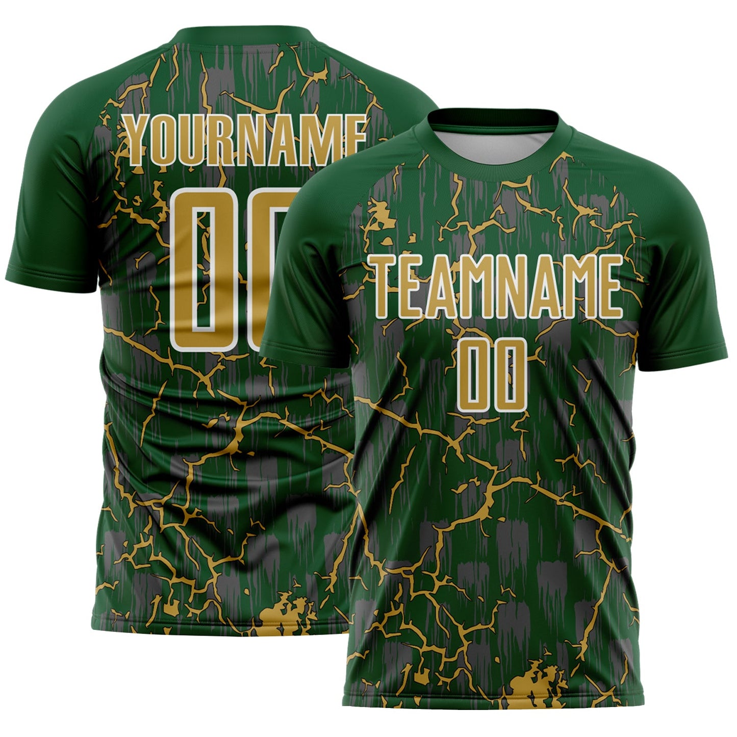 Custom Green Old Gold-White Lightning Sublimation Soccer Uniform Jersey - Sky-Custom