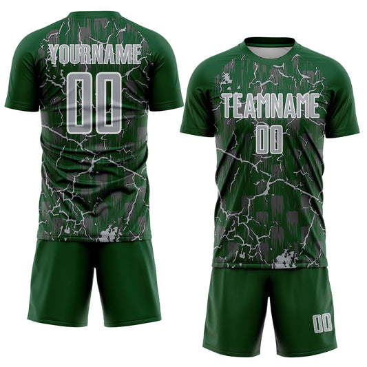 Custom Green Gray-White Lightning Sublimation Soccer Uniform Jersey - Sky-Custom