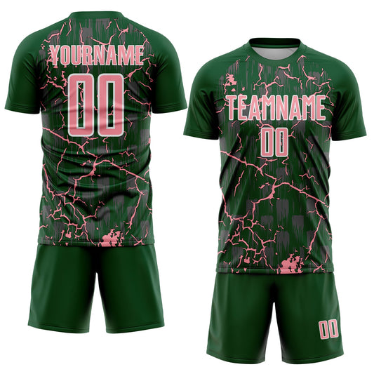 Custom Green Medium Pink-White Lightning Sublimation Soccer Uniform Jersey - Sky-Custom
