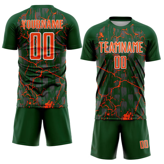 Custom Green Orange-White Lightning Sublimation Soccer Uniform Jersey - Sky-Custom
