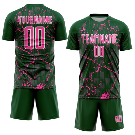 Custom Green Pink-White Lightning Sublimation Soccer Uniform Jersey - Sky-Custom