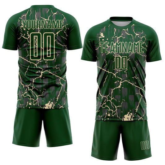 Custom Green Cream Lightning Sublimation Soccer Uniform Jersey - Sky-Custom