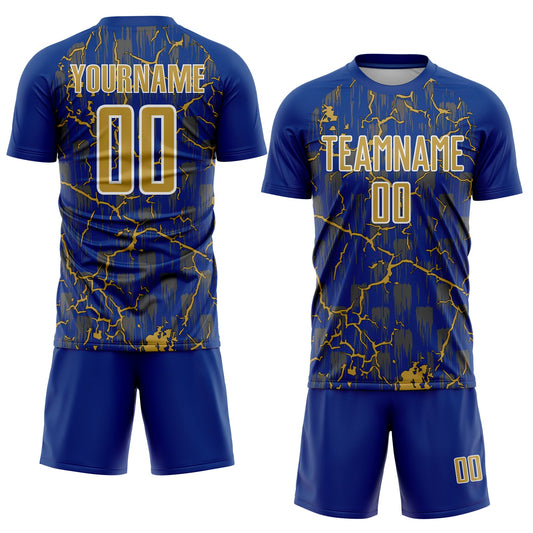 Custom Royal Old Gold-White Lightning Sublimation Soccer Uniform Jersey - Sky-Custom