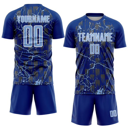 Custom Royal Light Blue-White Lightning Sublimation Soccer Uniform Jersey - Sky-Custom