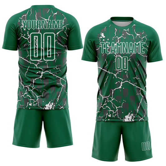Custom Kelly Green White Lightning Sublimation Soccer Uniform Jersey - Sky-Custom