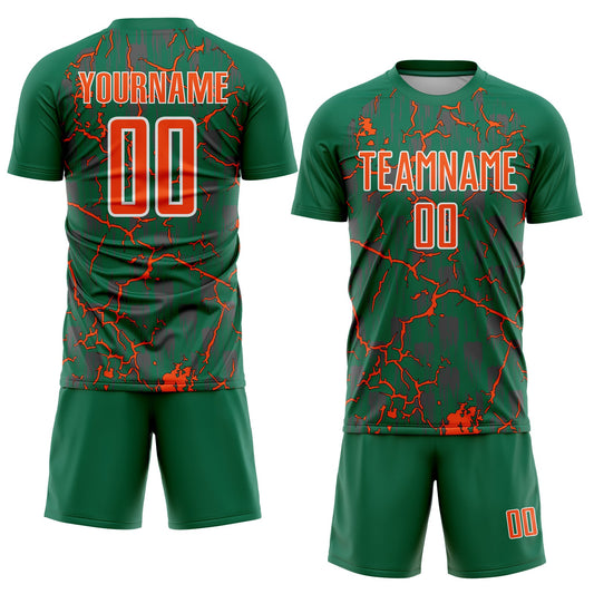 Custom Kelly Green Orange-White Lightning Sublimation Soccer Uniform Jersey - Sky-Custom