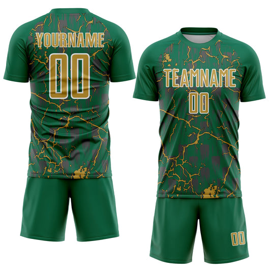 Custom Kelly Green Old Gold-White Lightning Sublimation Soccer Uniform Jersey - Sky-Custom