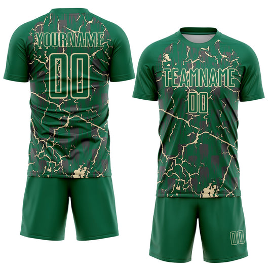 Custom Kelly Green Cream Lightning Sublimation Soccer Uniform Jersey - Sky-Custom