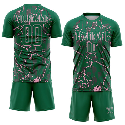 Custom Kelly Green Light Pink Lightning Sublimation Soccer Uniform Jersey - Sky-Custom