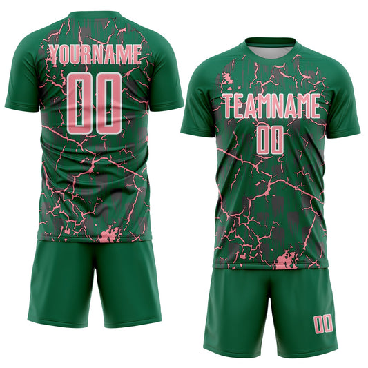 Custom Kelly Green Medium Pink-White Lightning Sublimation Soccer Uniform Jersey - Sky-Custom