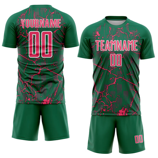 Custom Kelly Green Neon Pink-White Lightning Sublimation Soccer Uniform Jersey - Sky-Custom