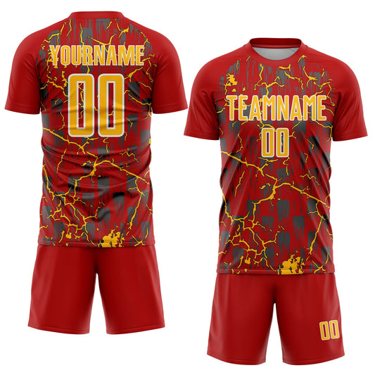 Custom Red Gold-White Lightning Sublimation Soccer Uniform Jersey - Sky-Custom