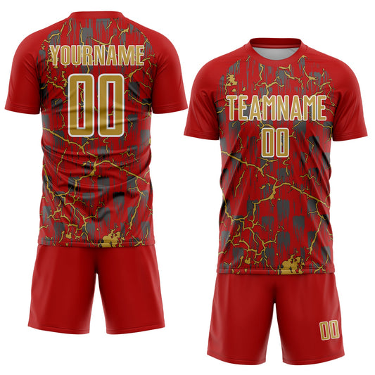 Custom Red Old Gold-White Lightning Sublimation Soccer Uniform Jersey - Sky-Custom