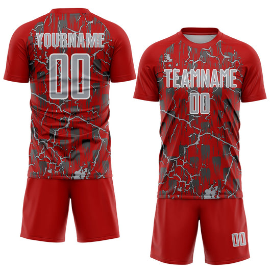 Custom Red Gray-White Lightning Sublimation Soccer Uniform Jersey - Sky-Custom