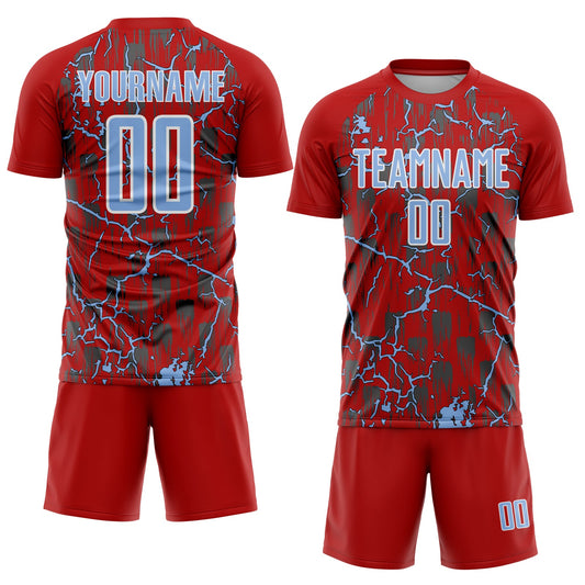 Custom Red Light Blue-White Lightning Sublimation Soccer Uniform Jersey - Sky-Custom