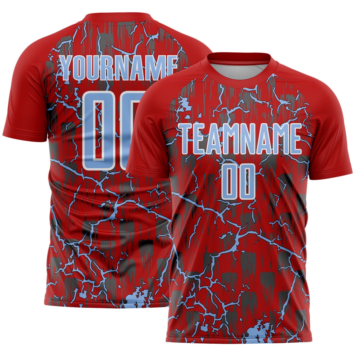Custom Red Light Blue-White Lightning Sublimation Soccer Uniform Jersey - Sky-Custom