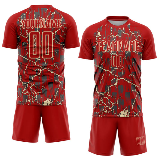 Custom Red Cream Lightning Sublimation Soccer Uniform Jersey - Sky-Custom