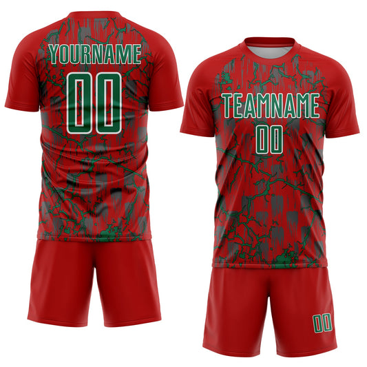 Custom Red Kelly Green-White Lightning Sublimation Soccer Uniform Jersey - Sky-Custom