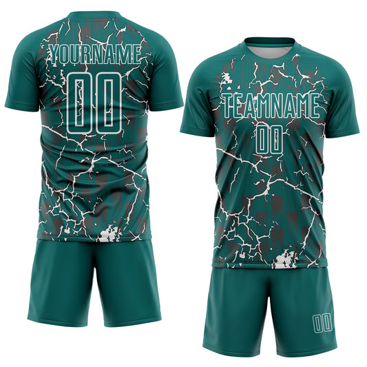 Custom Teal White Lightning Sublimation Soccer Uniform Jersey - Sky-Custom
