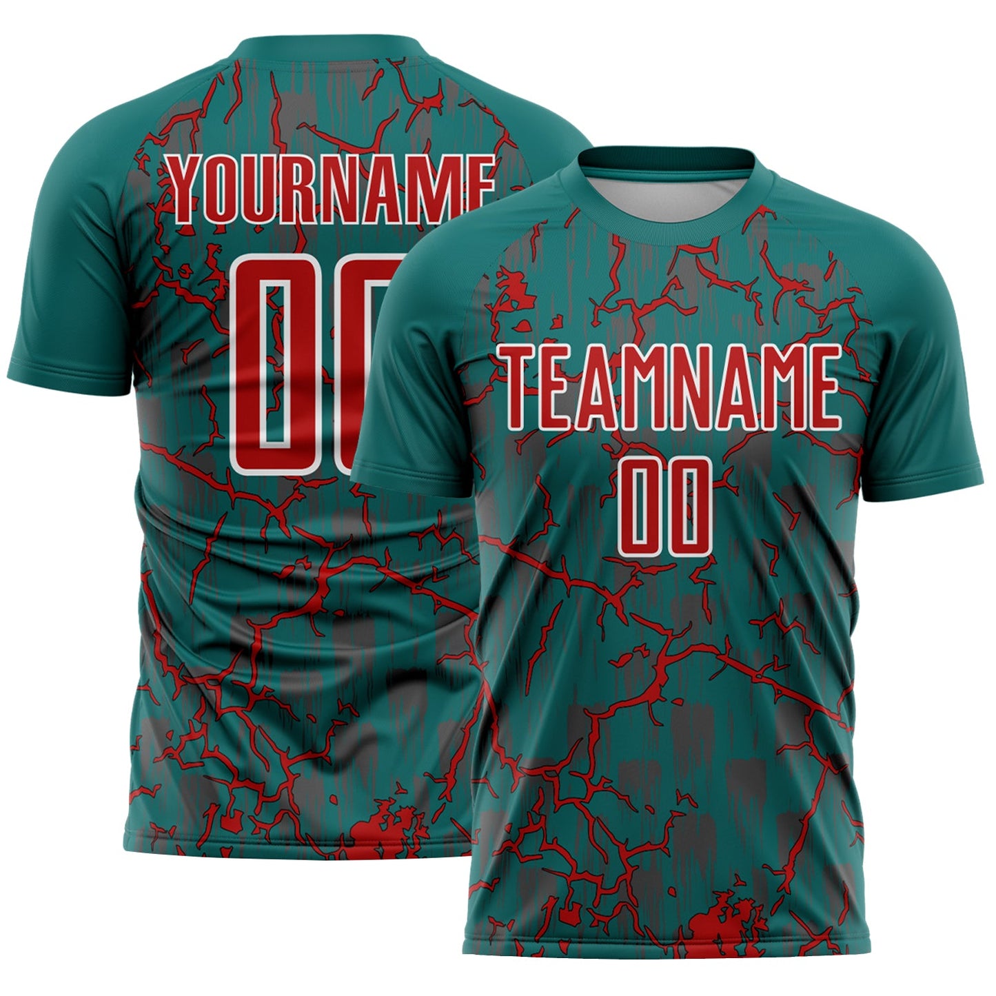 Custom Teal Red-White Lightning Sublimation Soccer Uniform Jersey - Sky-Custom