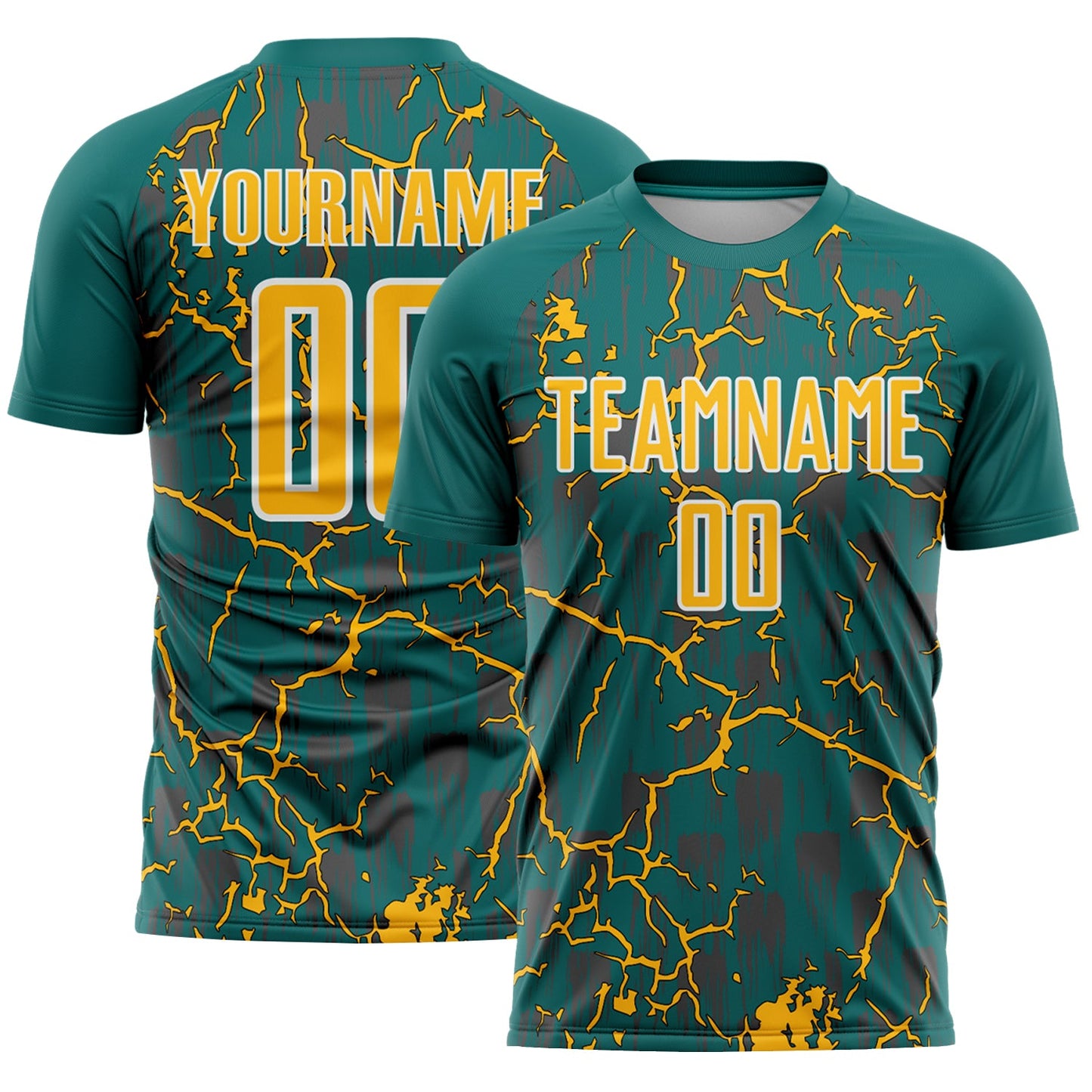 Custom Teal Gold-White Lightning Sublimation Soccer Uniform Jersey - Sky-Custom