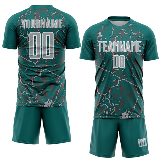 Custom Teal Gray-White Lightning Sublimation Soccer Uniform Jersey - Sky-Custom
