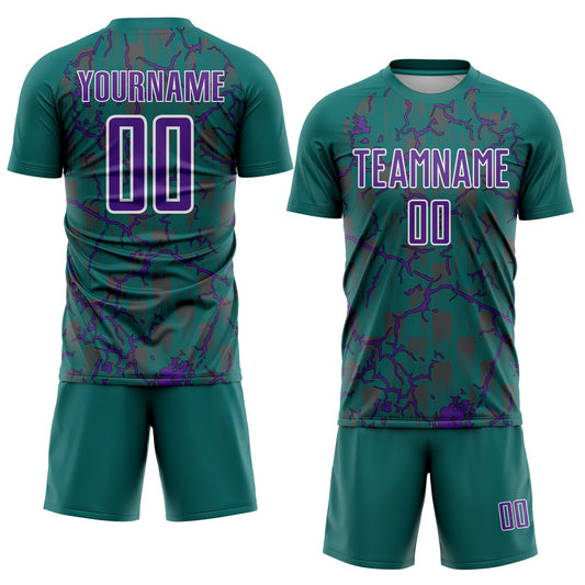 Custom Teal Purple-White Lightning Sublimation Soccer Uniform Jersey - Sky-Custom