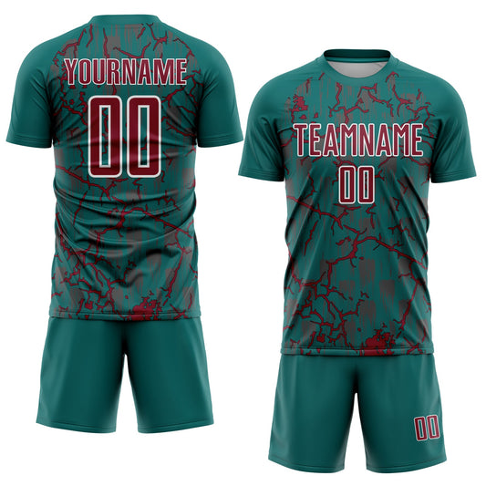 Custom Teal Crimson-White Lightning Sublimation Soccer Uniform Jersey - Sky-Custom