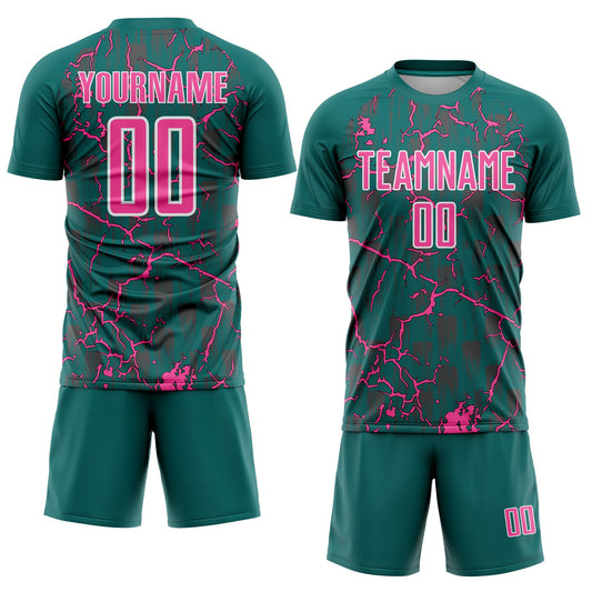 Custom Teal Pink-White Lightning Sublimation Soccer Uniform Jersey - Sky-Custom