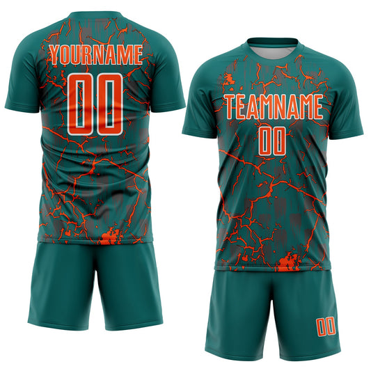 Custom Teal Orange-White Lightning Sublimation Soccer Uniform Jersey - Sky-Custom
