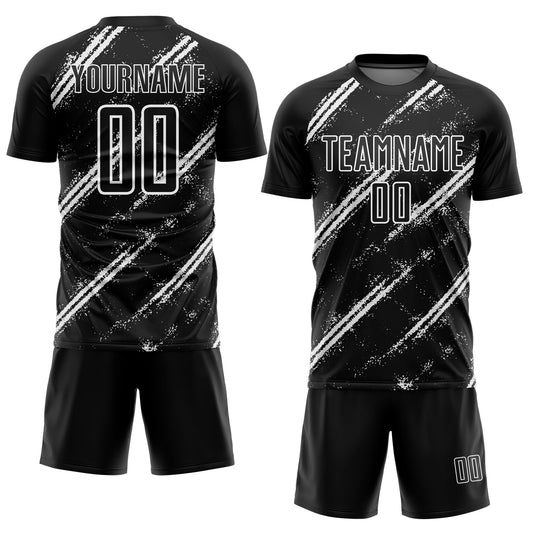 Custom Black White Abstract Fragment Art Splash Sublimation Soccer Uniform Jersey - Sky-Custom