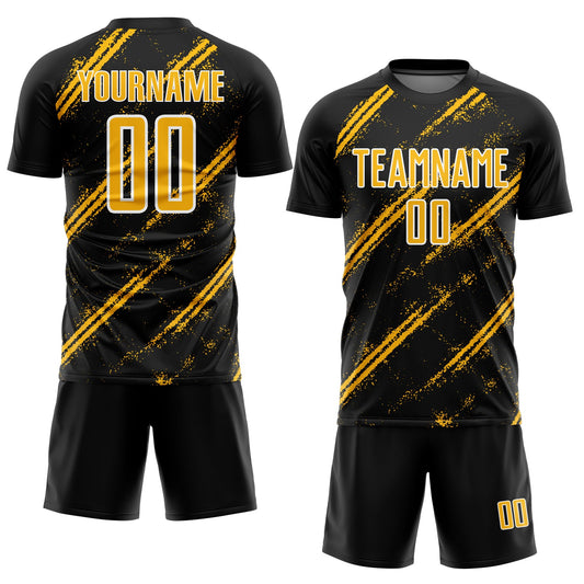 Custom Black Gold-White Abstract Fragment Art Splash Sublimation Soccer Uniform Jersey - Sky-Custom